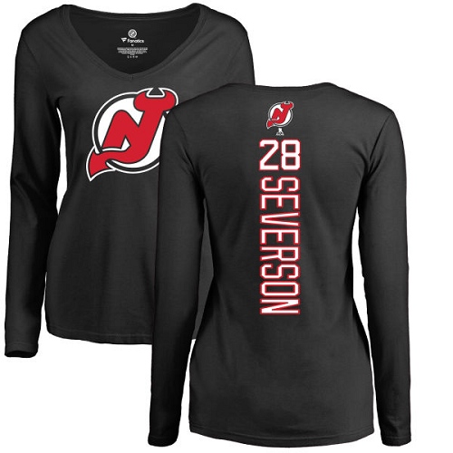 NHL Women's Adidas New Jersey Devils #28 Damon Severson Black Backer Long Sleeve T-Shirt