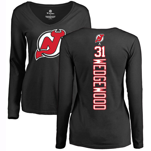NHL Women's Adidas New Jersey Devils #31 Scott Wedgewood Black Backer Long Sleeve T-Shirt