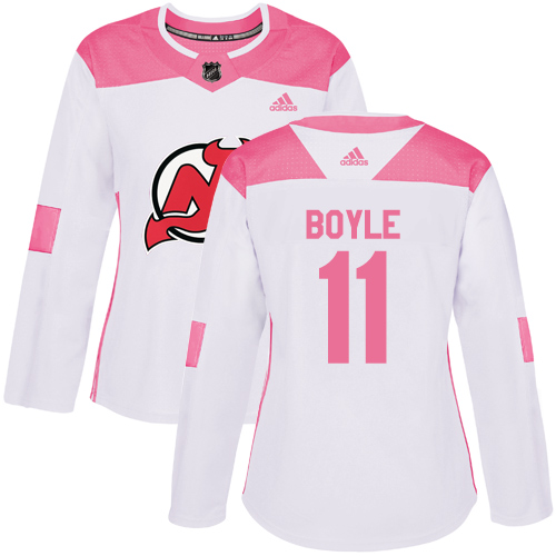 Women's Adidas New Jersey Devils #11 Brian Boyle Authentic White/Pink Fashion NHL Jersey