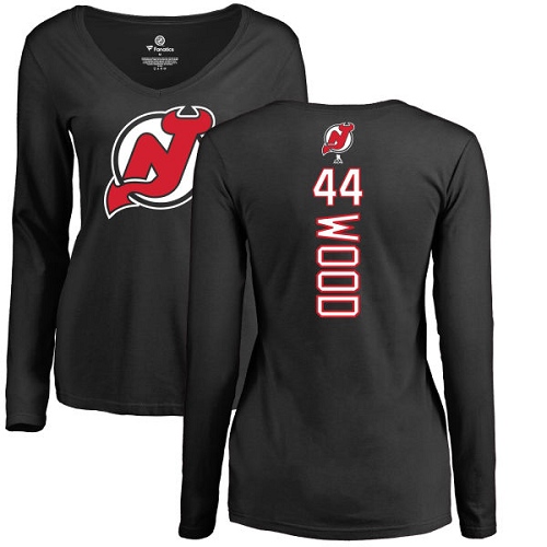 NHL Women's Adidas New Jersey Devils #44 Miles Wood Black Backer Long Sleeve T-Shirt
