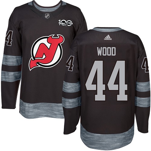 Men's Adidas New Jersey Devils #44 Miles Wood Authentic Black 1917-2017 100th Anniversary NHL Jersey