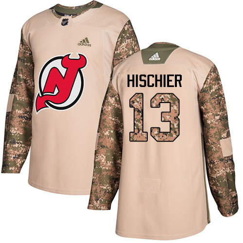 Youth Adidas New Jersey Devils #13 Nico Hischier Authentic Camo Veterans Day Practice NHL Jersey