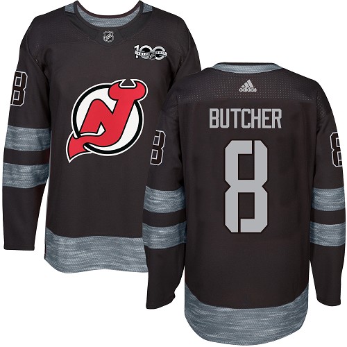 Men's Adidas New Jersey Devils #8 Will Butcher Authentic Black 1917-2017 100th Anniversary NHL Jersey