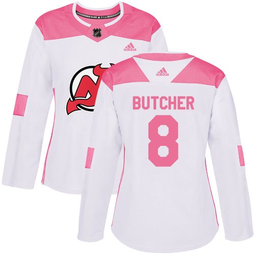 Women's Adidas New Jersey Devils #8 Will Butcher Authentic White/Pink Fashion NHL Jersey