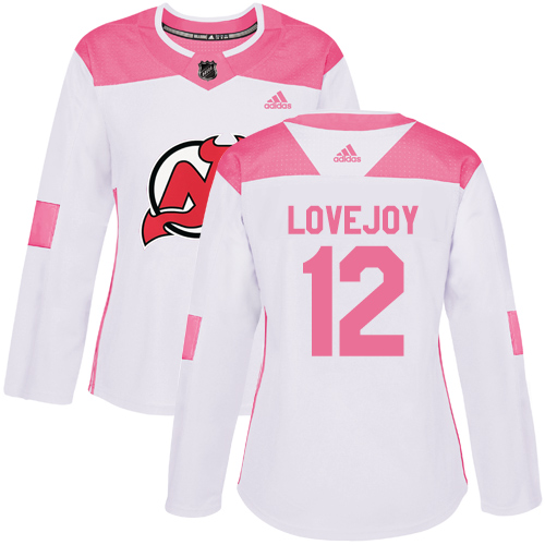 Women's Adidas New Jersey Devils #12 Ben Lovejoy Authentic White/Pink Fashion NHL Jersey
