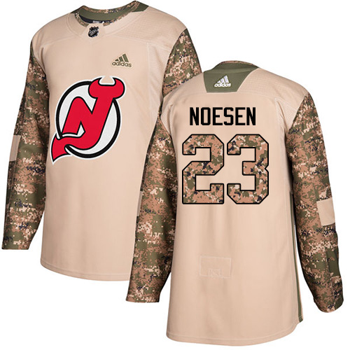 Men's Adidas New Jersey Devils #23 Stefan Noesen Authentic Camo Veterans Day Practice NHL Jersey