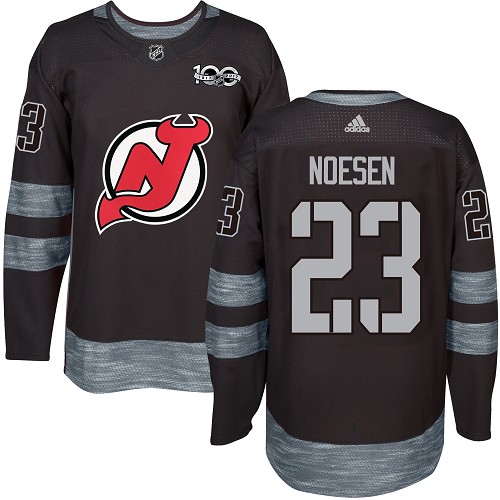 Men's Adidas New Jersey Devils #23 Stefan Noesen Premier Black 1917-2017 100th Anniversary NHL Jersey