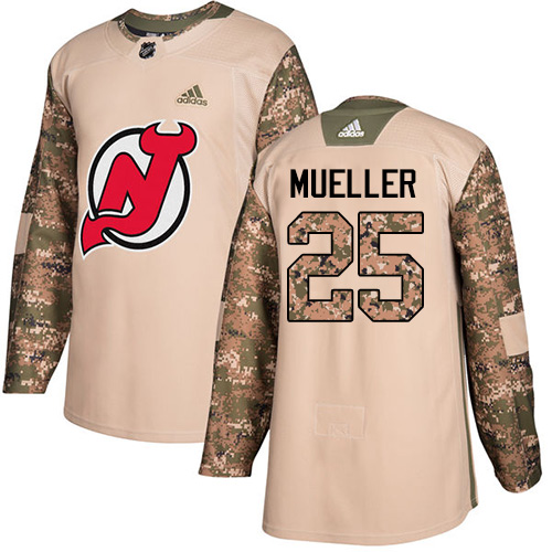 Men's Adidas New Jersey Devils #25 Mirco Mueller Authentic Camo Veterans Day Practice NHL Jersey