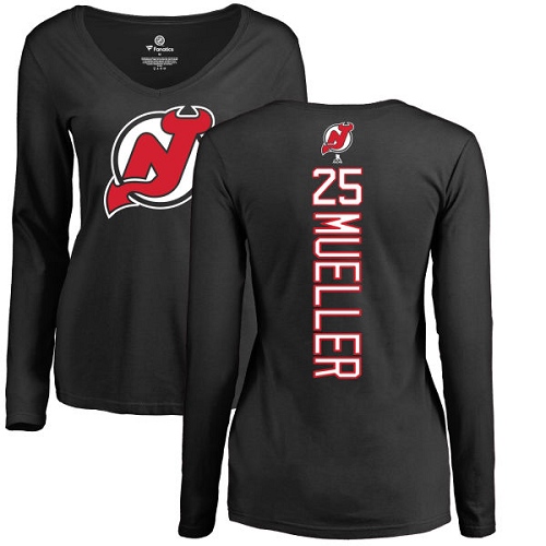 NHL Women's Adidas New Jersey Devils #25 Mirco Mueller Black Backer Long Sleeve T-Shirt