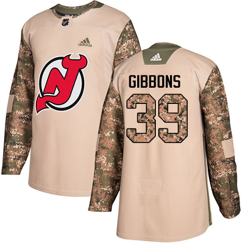 Men's Adidas New Jersey Devils #39 Brian Gibbons Authentic Camo Veterans Day Practice NHL Jersey