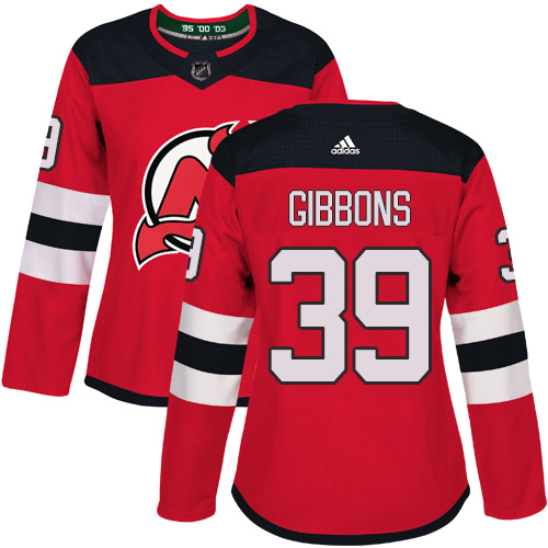 Women's Adidas New Jersey Devils #39 Brian Gibbons Authentic Red Home NHL Jersey