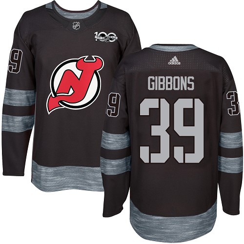 Men's Adidas New Jersey Devils #39 Brian Gibbons Authentic Black 1917-2017 100th Anniversary NHL Jersey