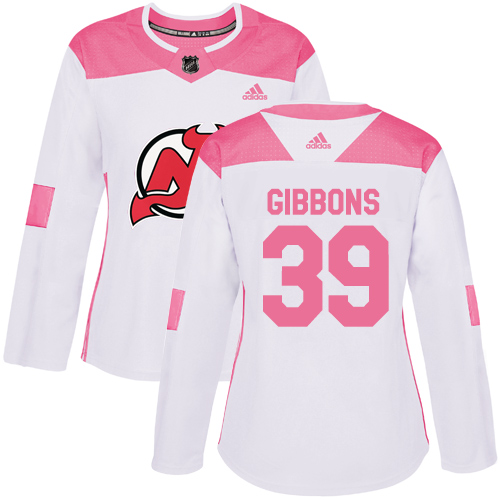 Women's Adidas New Jersey Devils #39 Brian Gibbons Authentic White/Pink Fashion NHL Jersey
