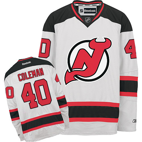 Men's Reebok New Jersey Devils #40 Blake Coleman Authentic White Away NHL Jersey