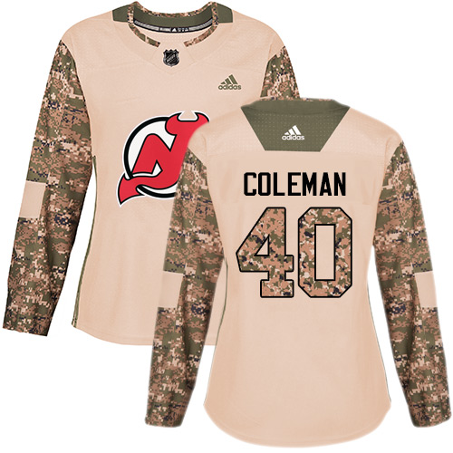 Women's Adidas New Jersey Devils #40 Blake Coleman Authentic Camo Veterans Day Practice NHL Jersey