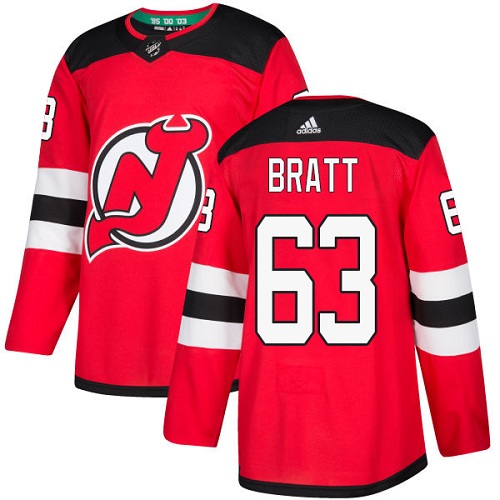 Men's Adidas New Jersey Devils #63 Jesper Bratt Authentic Red Home NHL Jersey