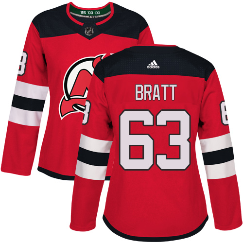 Women's Adidas New Jersey Devils #63 Jesper Bratt Authentic Red Home NHL Jersey