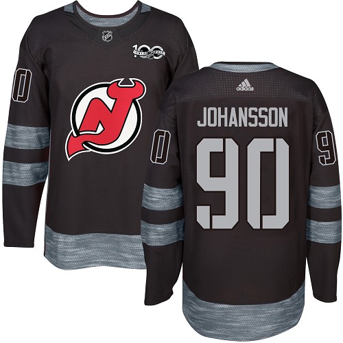 Men's Adidas New Jersey Devils #90 Marcus Johansson Authentic Black 1917-2017 100th Anniversary NHL Jersey
