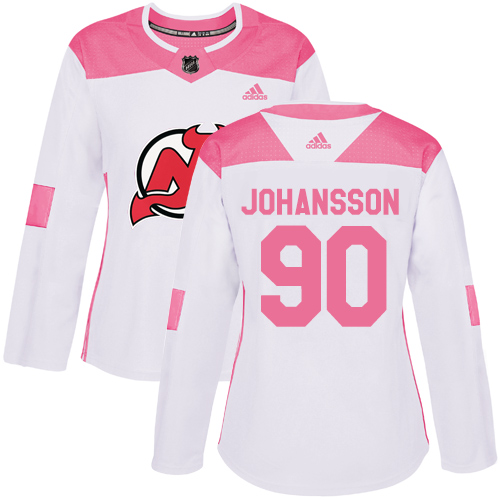 Women's Adidas New Jersey Devils #90 Marcus Johansson Authentic White/Pink Fashion NHL Jersey
