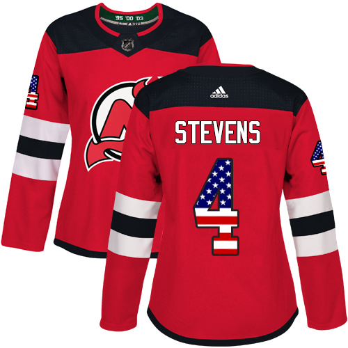 Women's Adidas New Jersey Devils #4 Scott Stevens Authentic Red USA Flag Fashion NHL Jersey