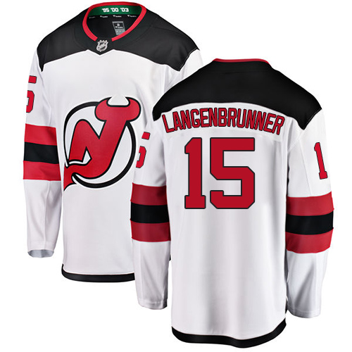Men's New Jersey Devils #15 Jamie Langenbrunner Fanatics Branded White Away Breakaway NHL Jersey