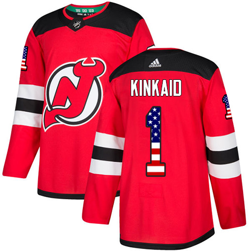 Men's Adidas New Jersey Devils #1 Keith Kinkaid Authentic Red USA Flag Fashion NHL Jersey
