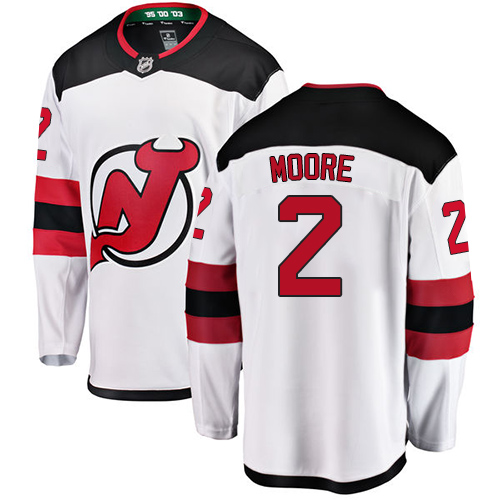Men's New Jersey Devils #2 John Moore Fanatics Branded White Away Breakaway NHL Jersey