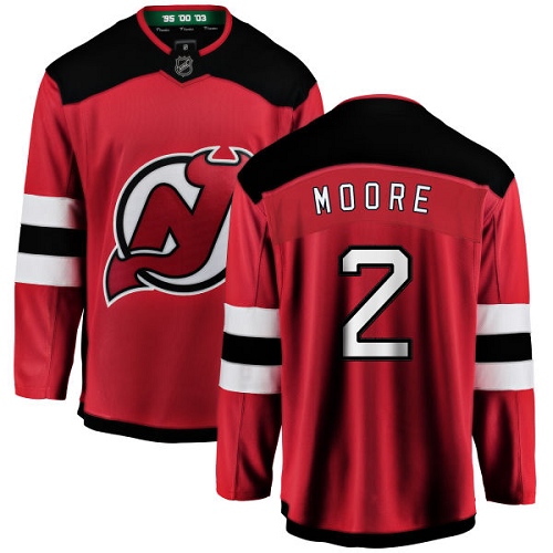 Youth New Jersey Devils #2 John Moore Fanatics Branded Red Home Breakaway NHL Jersey