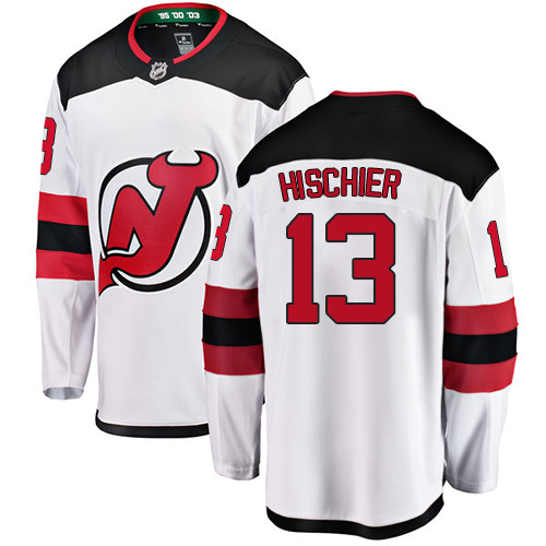 Men's New Jersey Devils #13 Nico Hischier Fanatics Branded White Away Breakaway NHL Jersey