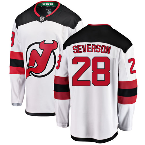 Men's New Jersey Devils #28 Damon Severson Fanatics Branded White Away Breakaway NHL Jersey