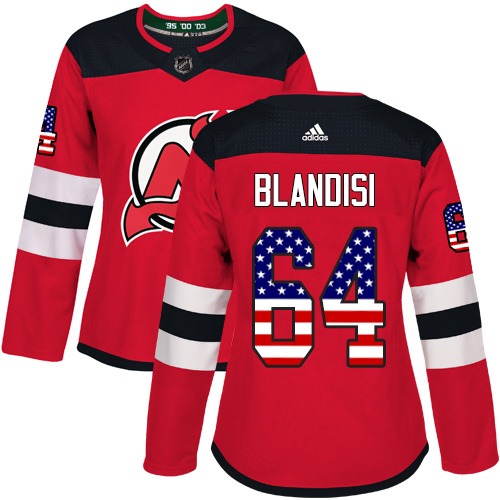 Women's Adidas New Jersey Devils #64 Joseph Blandisi Authentic Red USA Flag Fashion NHL Jersey
