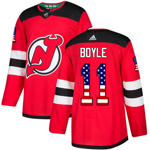 Men's Adidas New Jersey Devils #11 Brian Boyle Authentic Red USA Flag Fashion NHL Jersey