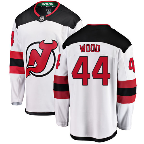Men's New Jersey Devils #44 Miles Wood Fanatics Branded White Away Breakaway NHL Jersey