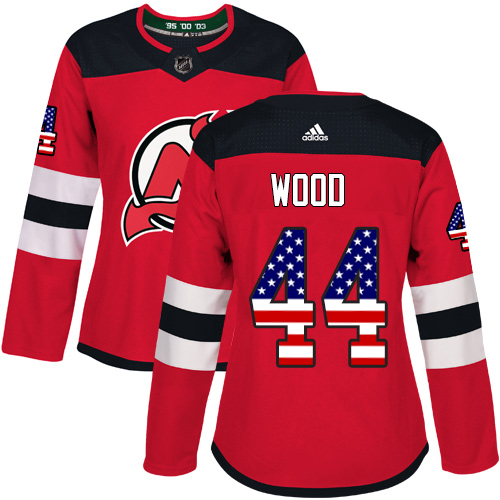Women's Adidas New Jersey Devils #44 Miles Wood Authentic Red USA Flag Fashion NHL Jersey