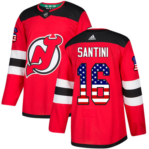 Men's Adidas New Jersey Devils #16 Steve Santini Authentic Red USA Flag Fashion NHL Jersey