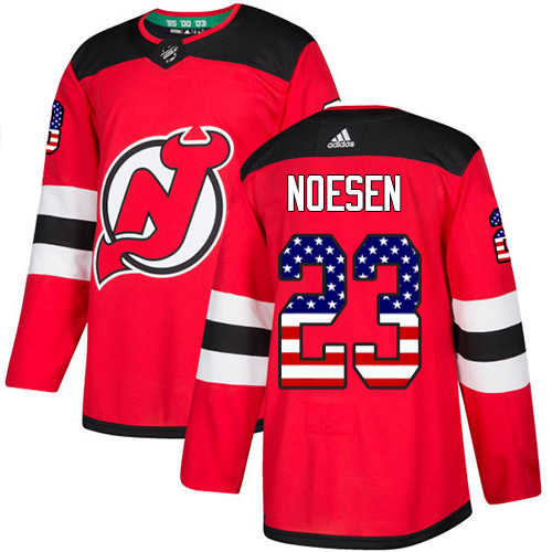 Men's Adidas New Jersey Devils #23 Stefan Noesen Authentic Red USA Flag Fashion NHL Jersey
