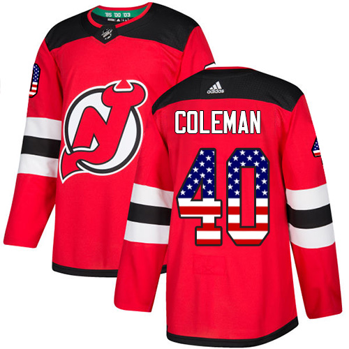 Men's Adidas New Jersey Devils #40 Blake Coleman Authentic Red USA Flag Fashion NHL Jersey