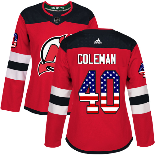 Women's Adidas New Jersey Devils #40 Blake Coleman Authentic Red USA Flag Fashion NHL Jersey