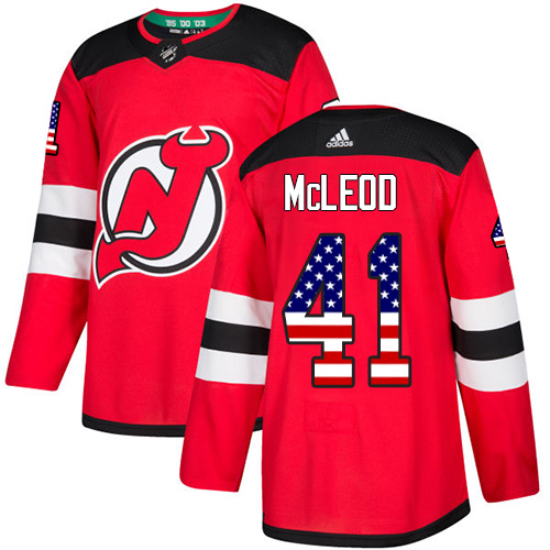 Men's Adidas New Jersey Devils #41 Michael McLeod Authentic Red USA Flag Fashion NHL Jersey