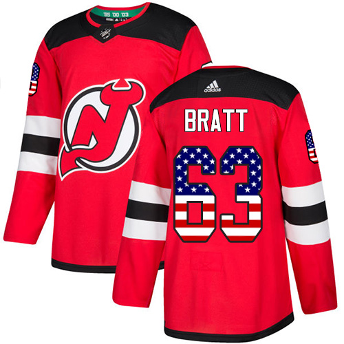 Men's Adidas New Jersey Devils #63 Jesper Bratt Authentic Red USA Flag Fashion NHL Jersey