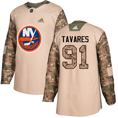 Men's Adidas New York Islanders #91 John Tavares Authentic Camo Veterans Day Practice NHL Jersey