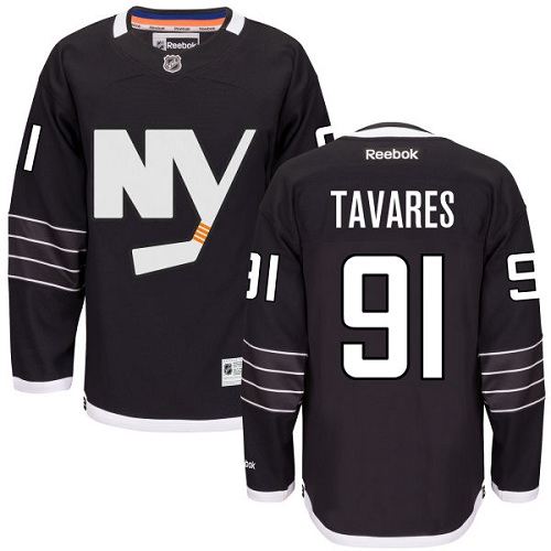 Men's Reebok New York Islanders #91 John Tavares Authentic Black Third NHL Jersey