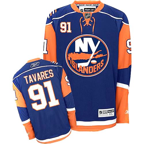 Men's Reebok New York Islanders #91 John Tavares Premier Navy Blue NHL Jersey