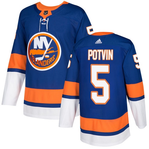Men's Adidas New York Islanders #5 Denis Potvin Authentic Royal Blue Home NHL Jersey