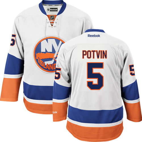 Men's Reebok New York Islanders #5 Denis Potvin Authentic White Away NHL Jersey