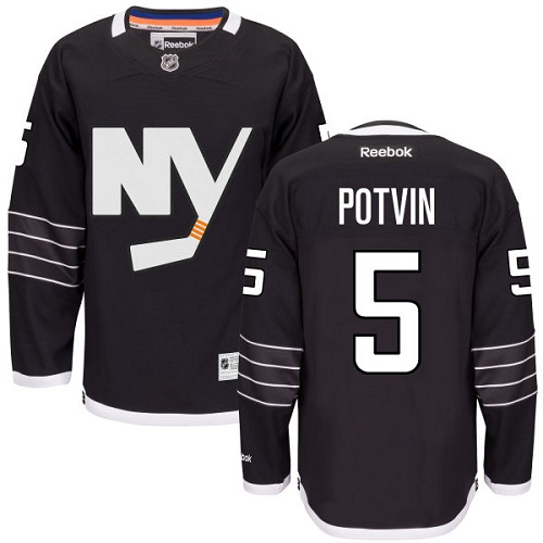 Men's Reebok New York Islanders #5 Denis Potvin Authentic Black Third NHL Jersey
