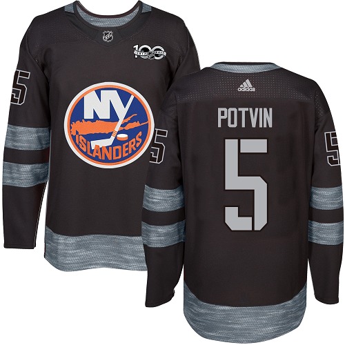 Men's Adidas New York Islanders #5 Denis Potvin Authentic Black 1917-2017 100th Anniversary NHL Jersey