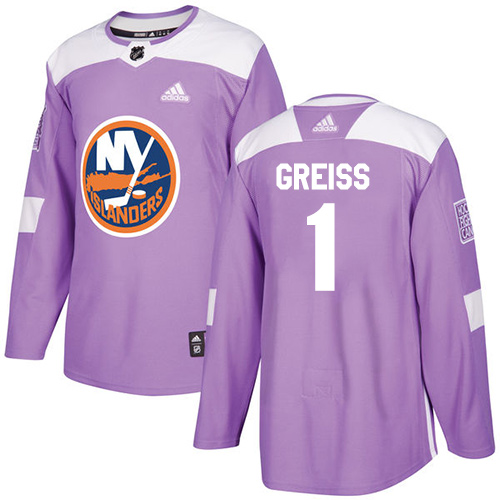 Men's Adidas New York Islanders #1 Thomas Greiss Authentic Purple Fights Cancer Practice NHL Jersey
