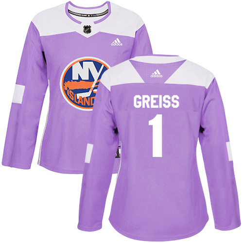 Women's Adidas New York Islanders #1 Thomas Greiss Authentic Purple Fights Cancer Practice NHL Jersey