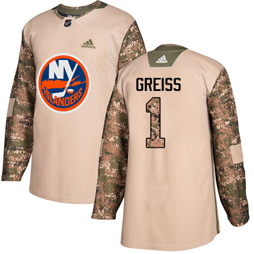 Men's Adidas New York Islanders #1 Thomas Greiss Authentic Camo Veterans Day Practice NHL Jersey